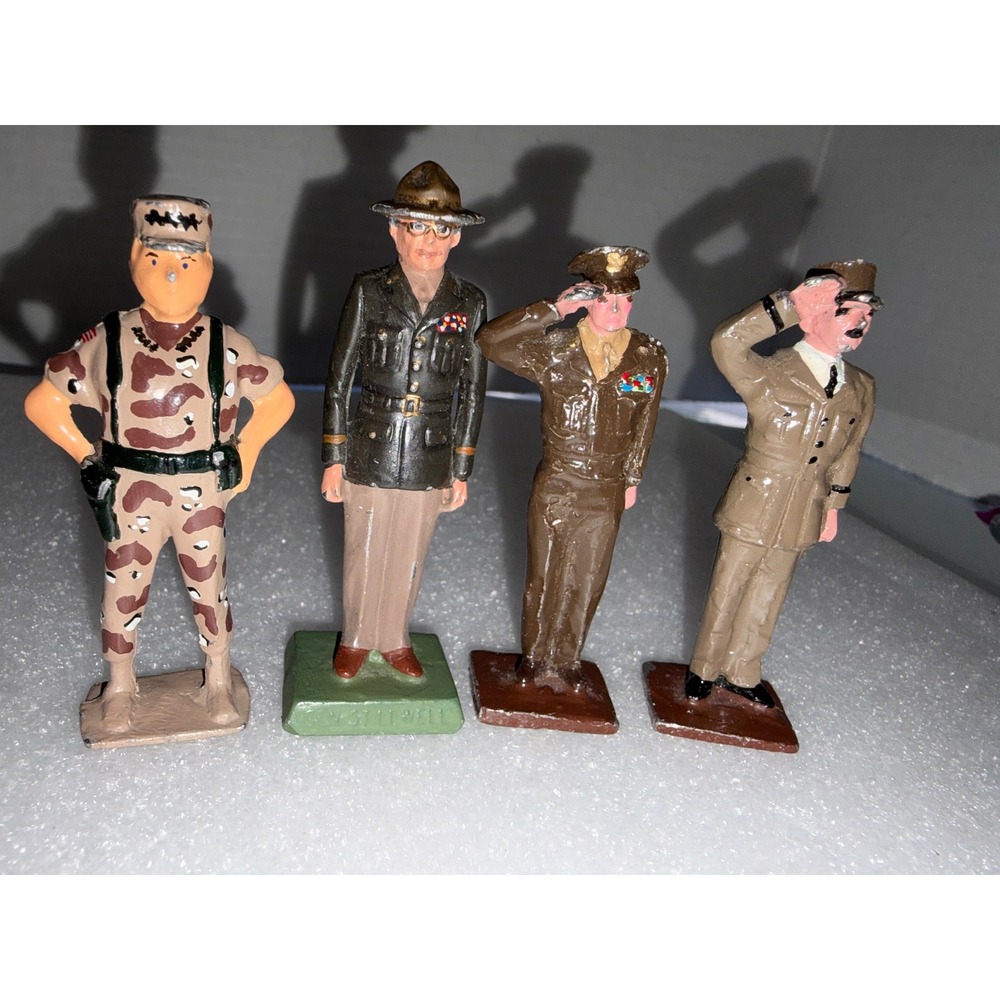 Vintage Cast Iron Military Figures Set – 4 Solid Metal Hand-Painted Soldier